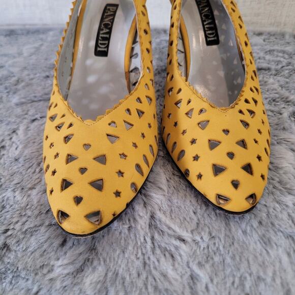 Pancaldi Womens Slingback Heels Yellow Cutout Geometric Shapes 3.5" Size 9 N - Picture 4 of 11